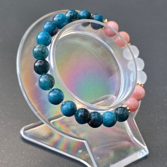 Handmade ✦ Forgiveness Bracelet ✦ Blue Apatite Sunstone Selenite 8mm Beads - Picture 4 of 10